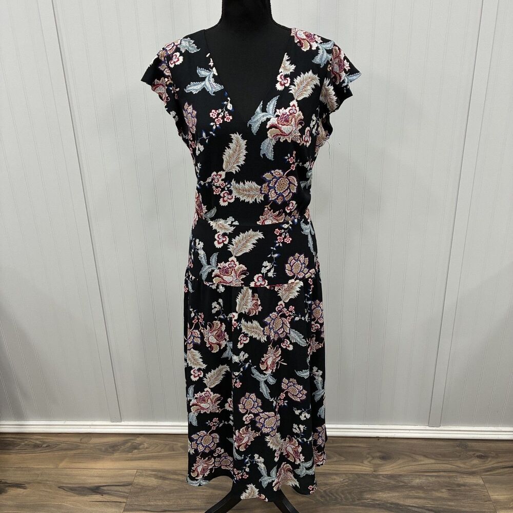 Lauren Ralph Lauren Women's Size 14 Black Floral Crepe Midi Dress Classic